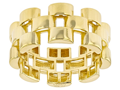18k Yellow Gold Over Silver Panther Stampado Link Band Ring - Size 6