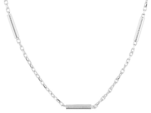 Sterling Silver 1mm Cable and Bar Chain Station Necklace - Size 18