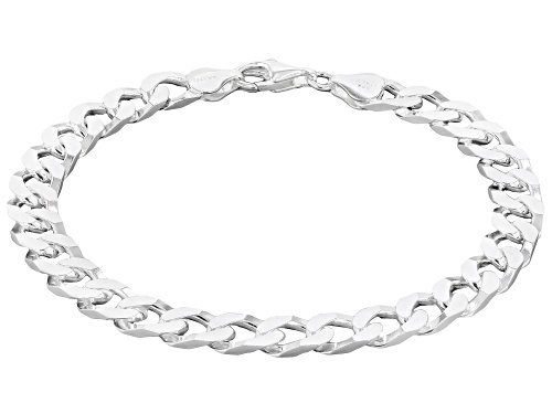 Sterling Silver 7.3mm Flat Curb Link Bracelet - Size 8.5