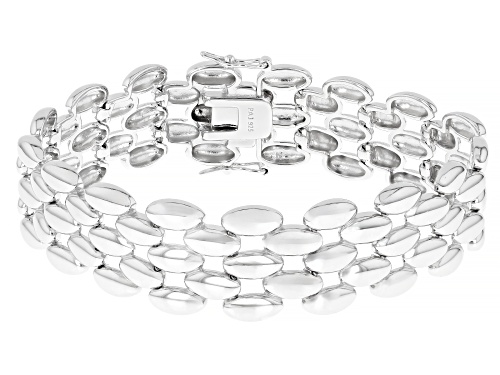 Rhodium Over Sterling Silver Panther Link Bracelet - Size 7.25