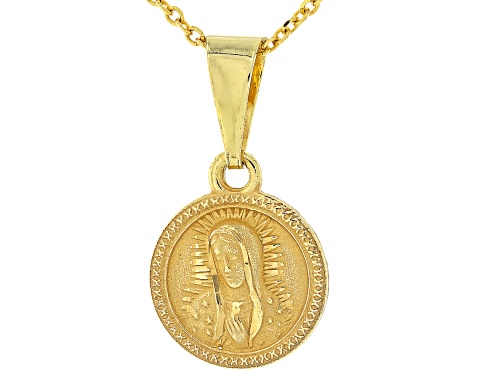 18k Yellow Gold Over Sterling Silver Holy Mary Pendant with Chain
