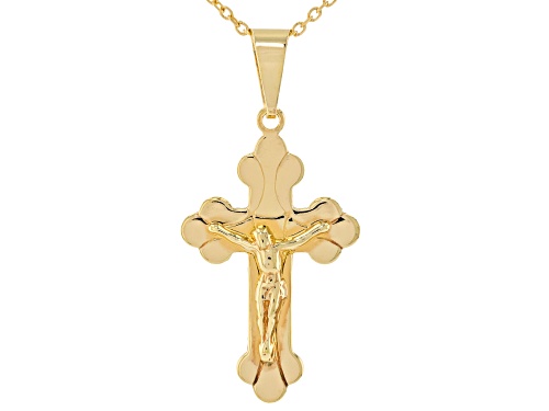 18k Yellow Gold Over Sterling Silver Crucifix Pendant with Chain