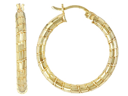 18k Yellow Gold Over Sterling Silver 0.80" Diamond Cut Hoop Earrings