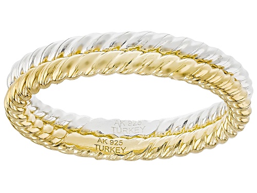 Sterling Silver and 18k Yellow Gold Over Sterling Silver 2mm Twisted Band Ring Set of 2 - Size 8