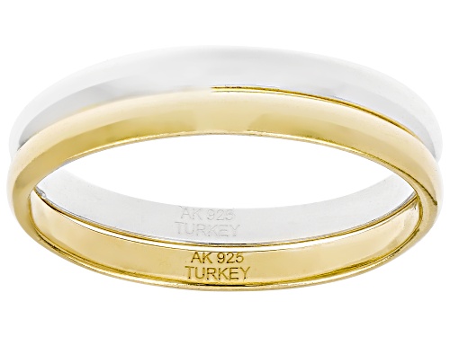 Sterling Silver and 18k Yellow Gold Over Sterling Silver 2mm Polished Band Ring Set of 2 - Size 10