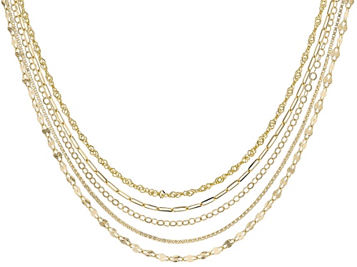 18k Yellow Gold Over Sterling Silver Rolo, Mirror, Paperclip, Box, and Singapore 18" Chains - Size 18