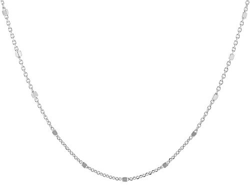 Sterling Silver Cable with Square Bead Station 19" Necklace - Size 19