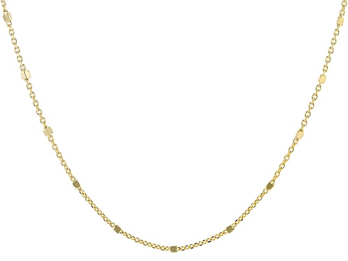 18k Yellow Gold Over Sterling Silver Cable with Square Bead Station 19" Necklace - Size 19