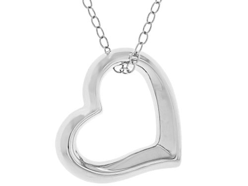 Rhodium Over Sterling Silver Heart Pendant with Chain