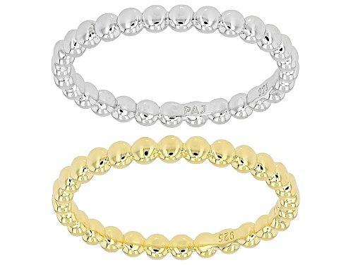 18k Yellow Gold Over Sterling Silver and Rhodium Over Sterling Silver 2.4mm Band Ring Set of 2 - Size 12