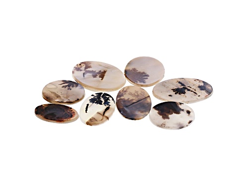 Set of 8 Brazilian dendritic agate 110.84ctw mm varies oval and round tablet