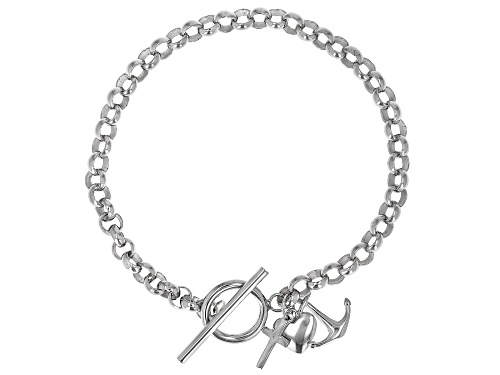 Photo of Rhodium Over Sterling Silver 4.85MM Rolo Charm Bracelet - Size 8