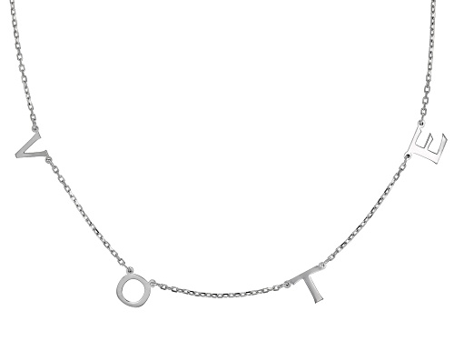 Rhodium Over Sterling Silver VOTE Initial Cable Chain 18 Inch with 2 Inch Extender Necklace - Size 18