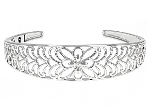 Photo of Rhodium Over Sterling Silver Open Flower Design Cuff - Size 8