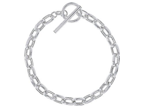 Sterling Silver Hollow Rolo Link Toggle Bracelet - Size 7.5