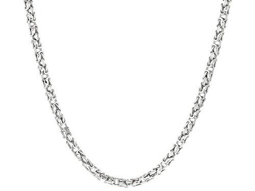 Rhodium Over Sterling Silver Diamond Cut Square Byzantine Link 20 Inch Chain - Size 20
