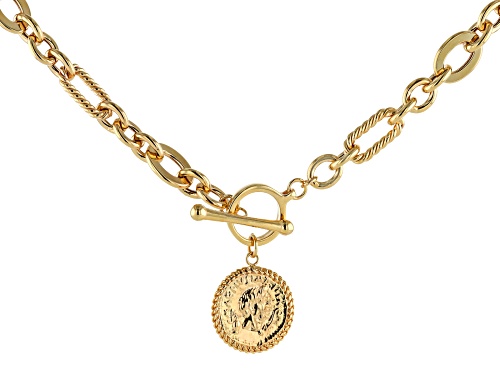 Photo of 18K Yellow Gold Over Sterling Silver Replica Byzantine Coin 18 Inch Necklace - Size 18