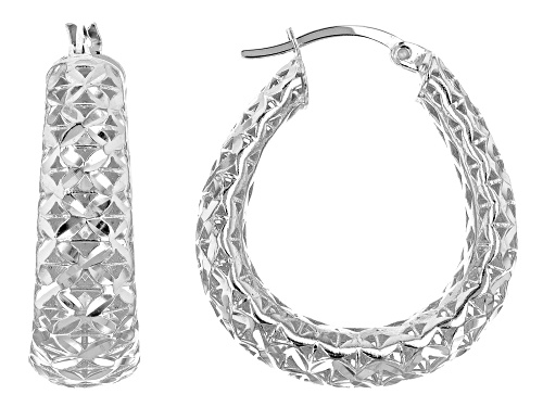 Photo of Rhodium Over Sterling Silver Diamond Cut Filigree Oval Hoop Earrings