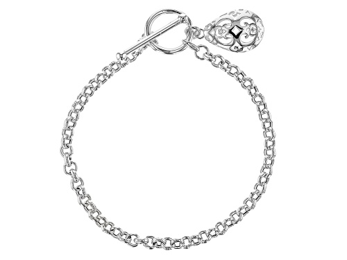 Photo of Sterling Silver Rolo Link Toggle Bracelet With tear Drop Toggle - Size 7.5