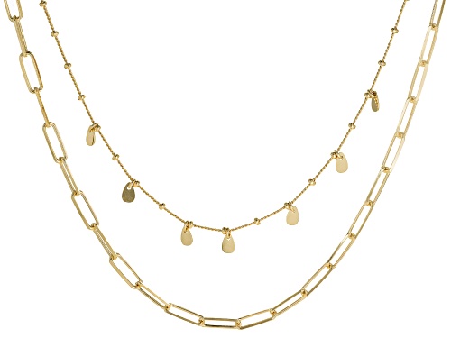 18k Yellow Gold Over Sterling Silver Multi-Link 2-Row Necklace - Size 18.5