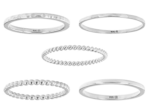Sterling Silver Band Ring Set of 5 - Size 7