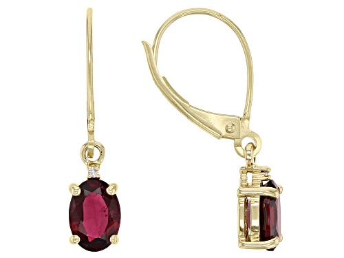 1.56ctw Oval Red Spinel and 0.01ctw Round White Diamond Accent 10K Yellow Gold Earrings