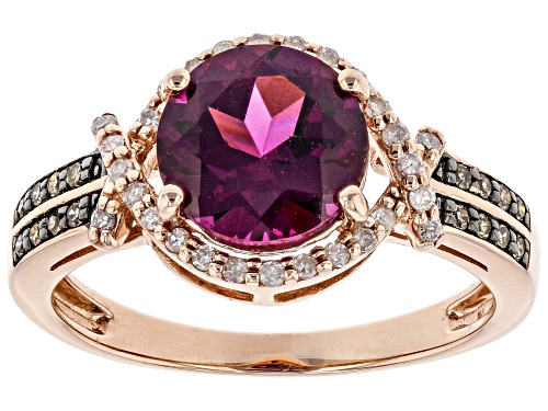 Photo of 1.25ct Round Grape Rhodolite Garnet With 0.20ctw Champagne And White Diamond 10k Rose Gold Ring - Size 7