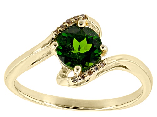 Photo of 0.81ctw Round Chrome Diopside With 0.02ctw Round Champagne Diamond 10K Yellow Gold Ring - Size 9