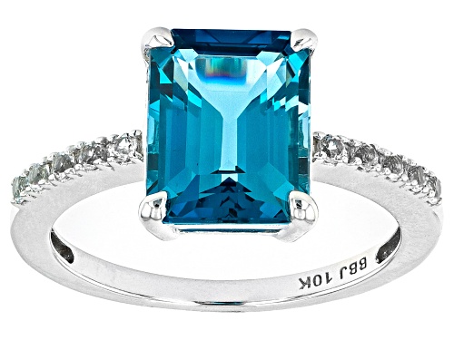 3.40ct London Blue Topaz With 0.14ctw White Topaz Rhodium Over 10k White Gold Ring - Size 8