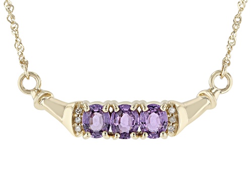 1.15ctw Purple Sapphire With 0.03ctw Diamond Accent 10k Yellow Gold Bar Necklace - Size 18