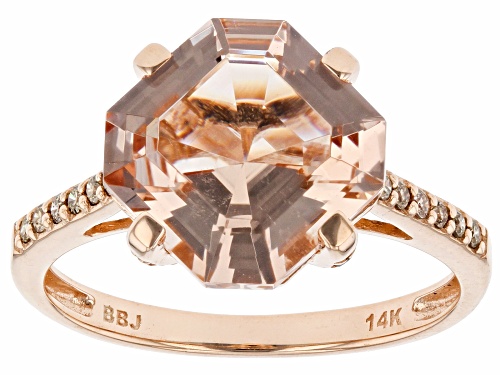 3.75ct Asscher Cut Cor-de-Rosa Morganite™ With 0.15ctw Round Champagne Diamond 14k Rose Gold Ring - Size 9