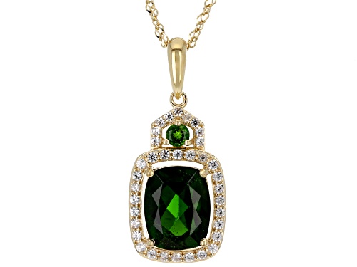 1.81ctw Chrome Diopside With 0.23ctw White Zircon 10k Yellow Gold Pendant With Chain