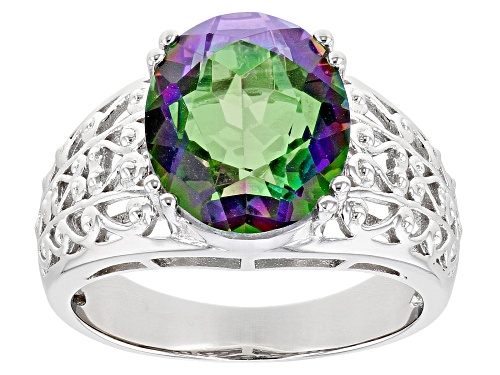 4.00ct Oval Multi-Color Quartz Rhodium Over Sterling Silver Solitaire Ring - Size 10