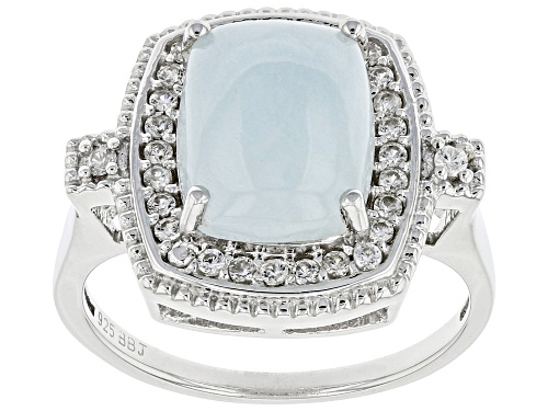 11x9mm Cushion Dreamy Aquamarine With 0.40ctw White Zircon Rhodium Over Silver Ring - Size 8