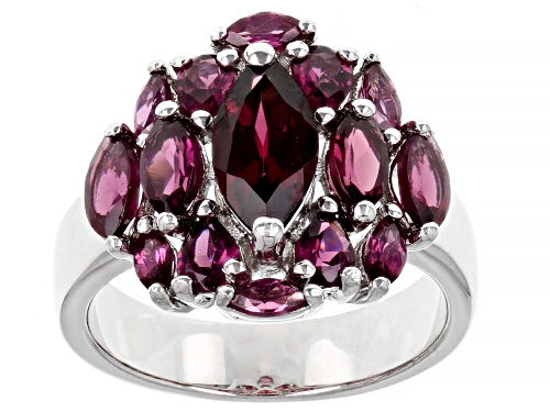 Photo of 2.60ctw Marquise And 0.60ctw Pear Shape  Raspberry Color Rhodolite Rhodium Over Sterling Silver Ring - Size 9