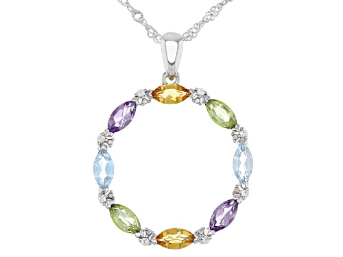1.66ctw Marquise Multi-Gem With 0.07ctw White Zircon Rhodium Over Silver Pendant With Chain