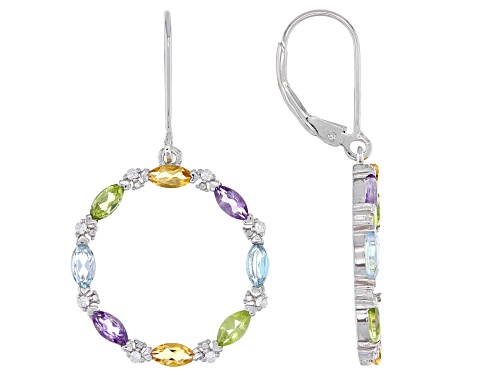 Photo of 2.12ctw Marquise Multi-Gem With 0.20ctw White Zircon Rhodium Over Silver Dangle Earrings