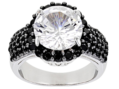 Photo of 2.98ct Round Lab Created White Sapphire With 1.07ctw Black Spinel Rhodium Over Silver Ring - Size 9