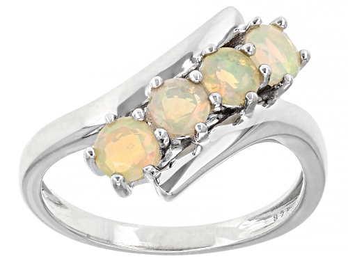 Photo of 0.65ctw Round Multi-Color Ethiopian Opal Rhodium Over Sterling Silver By-Pass Ring - Size 8