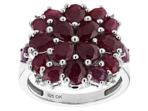 Photo of 5.09ctw Round, Oval, & Pear, Indian Ruby With 0.05ctw White Zircon Rhodium Over Sterling Silver Ring - Size 8