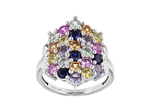 2.86ctw Multi-Color Lab Created Sapphire Rhodium Over Sterling Silver Ring - Size 8