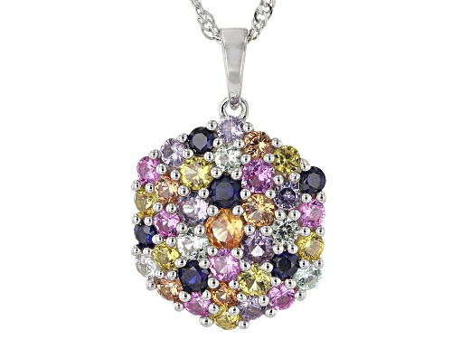 Photo of 2.88ctw Round Multi Color Lab Created Sapphire Rhodium Over Sterling Silver Pendant With Chain