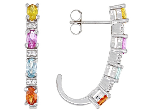 Photo of 1.73ctw Lab Multi Color Sapphire With .17ctw White Zircon Rhodium Over Silver Dangle Earrings