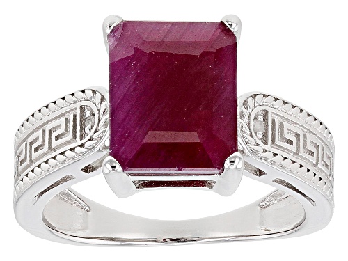 Photo of 3.68ct Indian Ruby With 0.01ctw White Diamond Accent Rhodium Over Sterling Silver Ring - Size 7