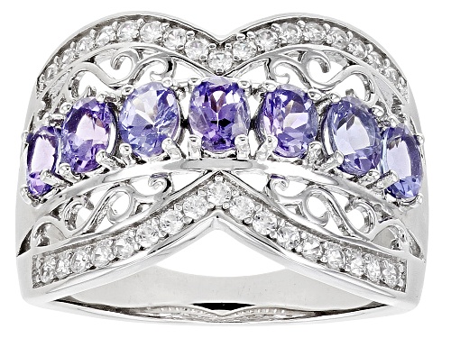 Photo of 1.00ctw Oval Tanzanite With 0.26ctw Round White Zircon Rhodium Over Sterling Silver Ring - Size 7