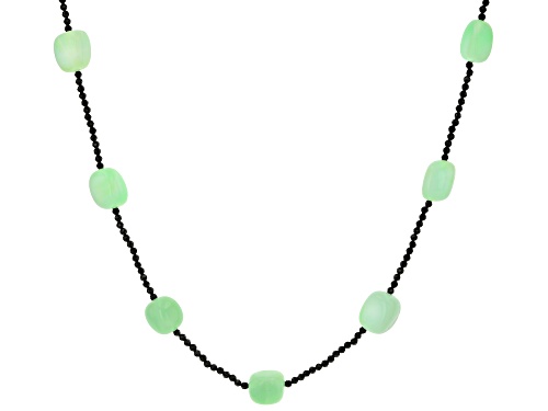 Photo of 10x14mm and 12x15mm Green Opal With 2.5x2.5mm Black Spinel Station Endless Strand Beaded Necklace - Size 58
