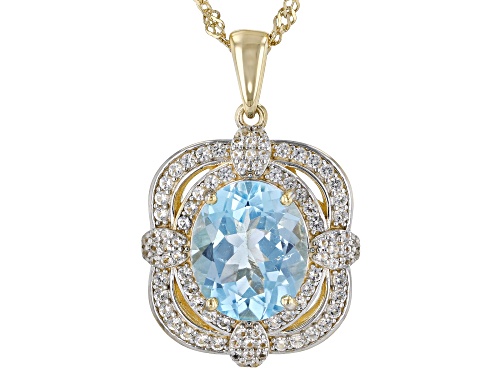 4.79ct Oval Glacier Topaz™ With 0.70ctw White Topaz 18k Yellow Gold Over Silver Pendant With Chain