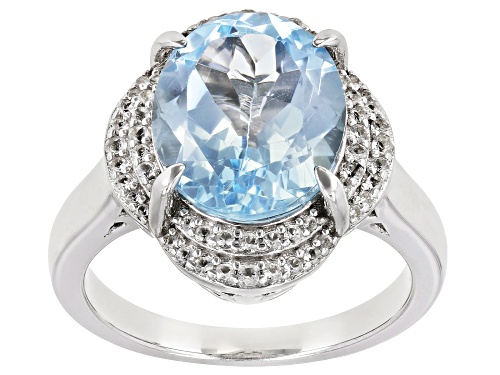 4.65ct Glacier Topaz With 0.94ctw Round White Topaz Rhodium Over Sterling Silver Ring - Size 7
