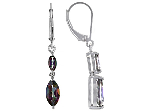 Photo of 2.62ctw Mystic Fire® Green Topaz Rhodium Over Sterling Silver Dangle Earrings
