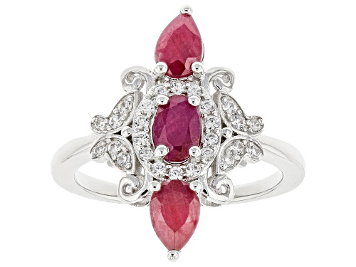 Photo of 1.70ctw Indian Ruby With 0.22ctw White Zircon Rhodium Over Sterling Silver Ring - Size 7